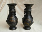Pair Of Antique Japonese Bronze Vase dragon  19th Century