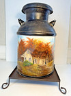 Beautifully Vintage Hand Painted Metal Milk Can - Fall Scene 21  Tall X 14  Wide
