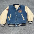 Vintage 90s Disney Winnie The Pooh Varsity Denim Bomber Jacket Small Embroidered