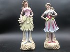 Antique German Bisque Pair Of 2 Figurines Fairy Lady Victorian Flower Skirt