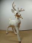 Vintage Christmas Decor Irredescent Glazed White Buck Stag Deer Ceramic 9  Tall