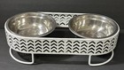 Dog Cat Pet Food Water Elevated Stainless Steel Bowl Feeder Black Metal Holder