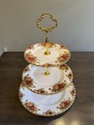 Royal Albert England Old Country Rose 3- Tier Cake Dessert Stand