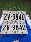 Vintage  1969 Texas Truck  License Plate Pair  1969  3h 3474