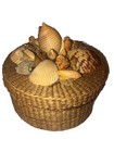 Vintage Hand Woven Basket Trinket Box With Seashell Lid 5    X 5 1 2      
