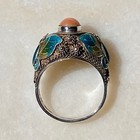 Vtg Chinese Enameled Sterling Silver Filigree Butterfly Pink Coral Ring Sz 7 75