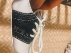 Vintage White Blue Vegan Leather Baby Crib Saddle Shoes Boy