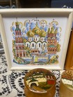 Vintage Russian soviet Era Lot Of 4 Pieces  Painted Tile  Print  Wooden Boxes