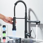 Black Led Kitchen Faucet Single Handle Swivel Sink Faucet With Pull Down Spray
