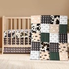 3 Piece Patchwork Crib Bedding Set  Neutral Cow Cactus Print Baby Bedding  