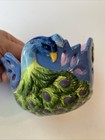 Peacock Ceramic Crochet Choke Yarn Bowl Blue Purple Green