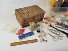 Vintage Sewing Basket And Sewing Supplies  Thread  Ruler  Scissors  Etc  - Lot