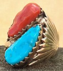 33g Vintage Robert Bernice Leekya 14k Gold Sterling Turquoise Coral Ring Sz 11 5