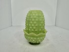 Vintage Mcm Fenton Glass Uranium Lime Hobnail Fairy Lamp 5    2 Piece Stunning
