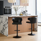 Adjustable Swivel Bar Stool Set Of 2  Black Oil Wax Leather  300lb Capacity
