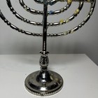 Vintage Silver Tone Metal Menorah 9 Branch Candle Holder Judaica Hanukkah Decor