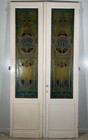 Pair Of 112  Tall French Antique Art Nouveau Leaded stained Glass Window doors