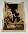 Rare Antique Vintage American Children  Pet Cat  Front Step Snapshot Photo  Us 