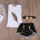 Toddler Kids Baby Girl Summer Tops T-shirt Denim Shorts 3pcs Outfits Clothes