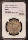 1859 Germany Frankfurt Schiller Taler Silver Coin - Ngc Ms 62 - Km  359