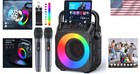 Portable Bluetooth Karaoke Machine With 2 Wireless Microphones Lights