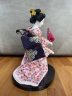 Japanese Geisha Kimono Doll On Lacquer Stand  pink 