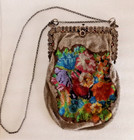 Antique Victorian Micro-beaded Floral Purse With Ornate Silver Frame - France