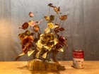 Vintage Metal Flower Bouquet Sculpture Brutalist Floral Art Marble Rock Base Mcm
