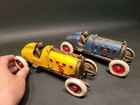 2 Antique Vintage Style Cast Iron Toy Race Cars W Lifting Hood