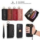 For Iphone 17 16 15 14 Pro Max Women Purse Leather Zipper Detachable Wallet Case
