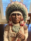 Native American Indian Chief Statue Signed Vaughn Kendrick 1973 18 5    Tall Pipe