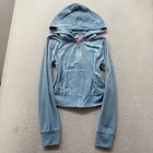 Juicy Couture Women s Slate Blue Velour Zip-up Cropped Hoodie Rhinestone Size Xs
