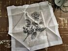 Mwt Vintage 60s Stoffels Swiss Hanky    Etched Single Stem Rose Black White