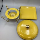 Vintage Mid Century Modern Atomicyellow Metal Warmer Set  Tray-lid-warmer-nice