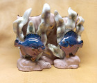 Vintage Pink Ceramic Luster Planter W Fish   Corral Gold Trim