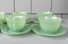 6 Vintage Fire King Jane Ray Jadeite Cups   Saucers