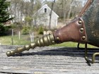 Antique Hand Painted Wood Brass And Leather Working Fireplace Fire Bellows