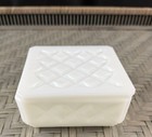 Vintage Milk Glass Quilted Diamond Lidded Powder Box Vanity Jar Trinket Dish