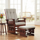 Solid Wood Rocking Glider Chair Lounger Accent Chair W ottoman Grayish Cushion