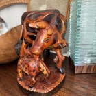 Stunning Rosewood Hand Made Carved Wood Carving Cow Feeding Calf 9    X 7 3   