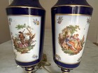 Rare Antique B co Hand Painted French Limoges Cobalt Blue Porcelain Vases Vase