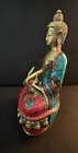 Tibet Buddhism Brass Medicine Buddha Statue Inlay Red   Turquoise Stone Work- 8   