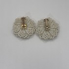 Vintage Coro White Plastic Flower Clip On Earrings Ab Rhinestone Gold Tone