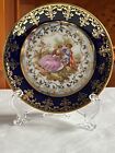 Antique French Limoges Hand Painted Pair Of Small Plates  Saucers Cobalt Blue