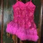 Curtain Call - Pink Feathers   Sequins Dance Costume Child Large Cla Bloom E700