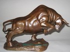 Medium Size  Bronze Coffee Wall Street Fierce Bull Ox  Figure Statue 9 long