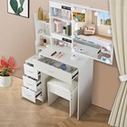 All White Dressing Table Makeup Vanity Desk Mirror Drawers Stool Bedroom Set
