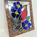 Stained Glass Mirror Framed Bird   Floral Themed Vintage 9 75 X 11 75