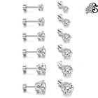 6 Pairs Stainless Steel Round Cubic Zirconia Stud Earrings Set For Men Women