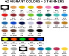 42 Color Acrylic Airbrush Paint Set With Thinners - Opaque  Metallic  Neon